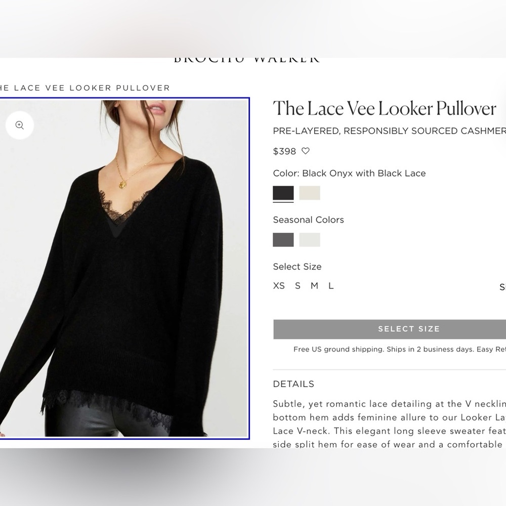 Black Brochu Walker Cashmere Sweater with lace trim